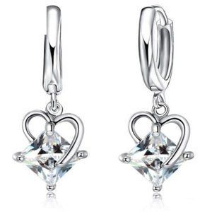 ❤️ NEW 💎 925 Sterling Silver Heart Lover Earrings Hoop Drop Cute Jewelry